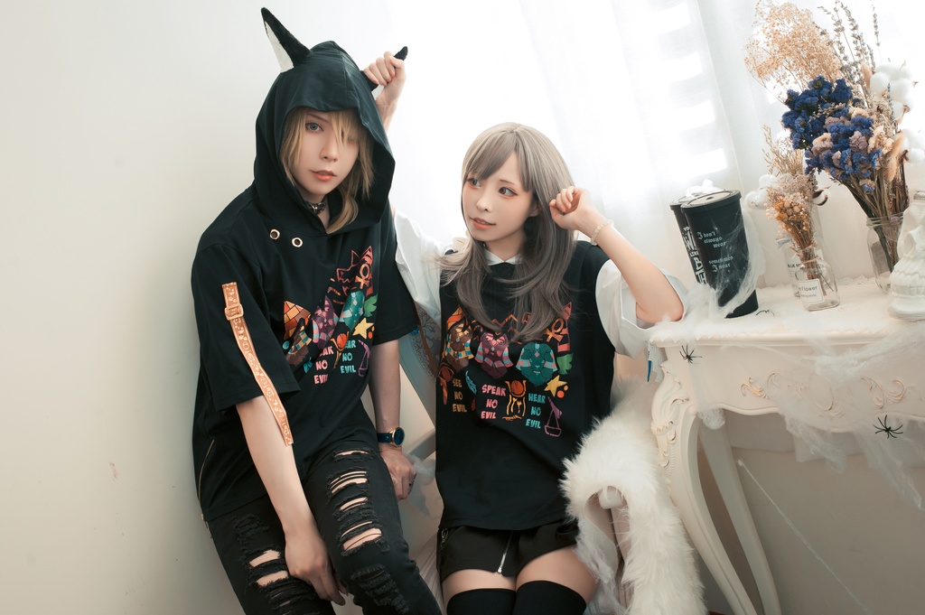 Jillpunk芝麻コラボアニメ 可愛い お宅 ニ次コン エジプト神話ベビー アヌビス守護神 犬耳 ゆったり半袖パーカ― オリジナル メンズ レディーズ おしゃれ 男女兼用 ファッション 秋葉系