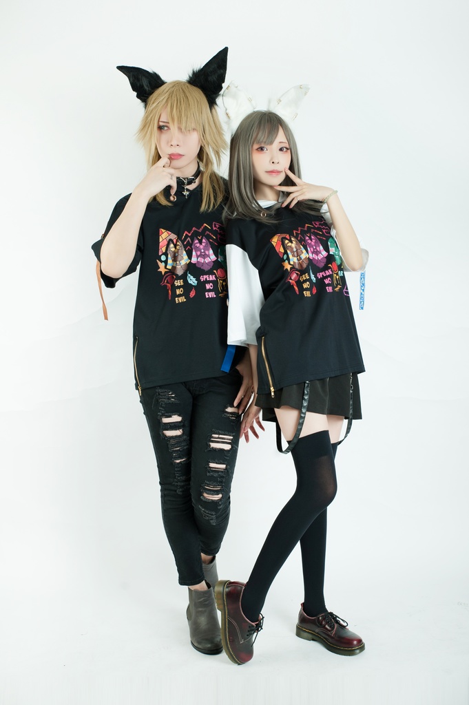 Jillpunk芝麻コラボアニメ 可愛い お宅 ニ次コン エジプト神話ベビー アヌビス守護神 犬耳 ゆったり半袖パーカ― オリジナル メンズ レディーズ おしゃれ 男女兼用 ファッション 秋葉系