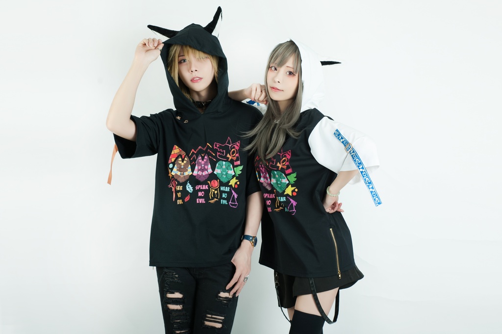 Jillpunk芝麻コラボアニメ 可愛い お宅 ニ次コン エジプト神話ベビー アヌビス守護神 犬耳 ゆったり半袖パーカ― オリジナル メンズ レディーズ おしゃれ 男女兼用 ファッション 秋葉系