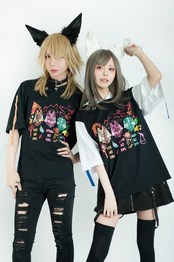 Jillpunk芝麻コラボアニメ 可愛い お宅 ニ次コン エジプト神話ベビー アヌビス守護神 犬耳 ゆったり半袖パーカ― オリジナル メンズ レディーズ おしゃれ 男女兼用 ファッション 秋葉系