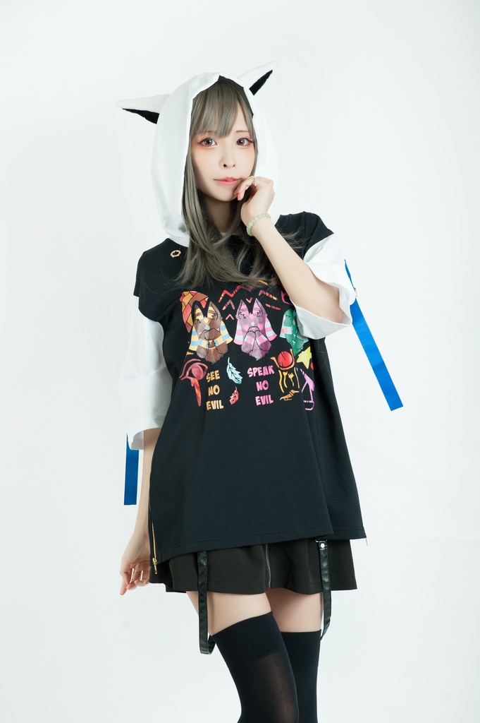 Jillpunk芝麻コラボアニメ 可愛い お宅 ニ次コン エジプト神話ベビー アヌビス守護神 犬耳 ゆったり半袖パーカ― オリジナル メンズ レディーズ おしゃれ 男女兼用 ファッション 秋葉系