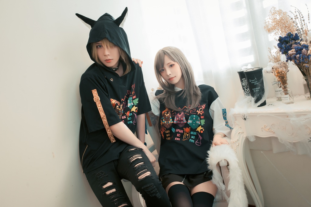 Jillpunk芝麻コラボアニメ 可愛い お宅 ニ次コン エジプト神話ベビー アヌビス守護神 犬耳 ゆったり半袖パーカ― オリジナル メンズ レディーズ おしゃれ 男女兼用 ファッション 秋葉系