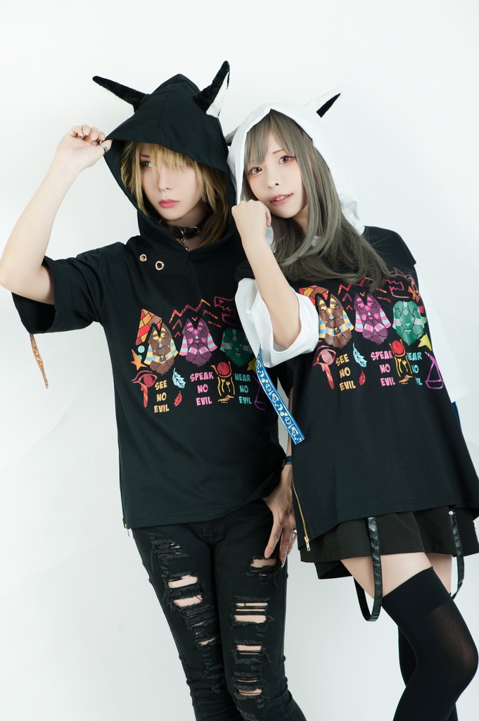 Jillpunk芝麻コラボアニメ 可愛い お宅 ニ次コン エジプト神話ベビー アヌビス守護神 犬耳 ゆったり半袖パーカ― オリジナル メンズ レディーズ おしゃれ 男女兼用 ファッション 秋葉系