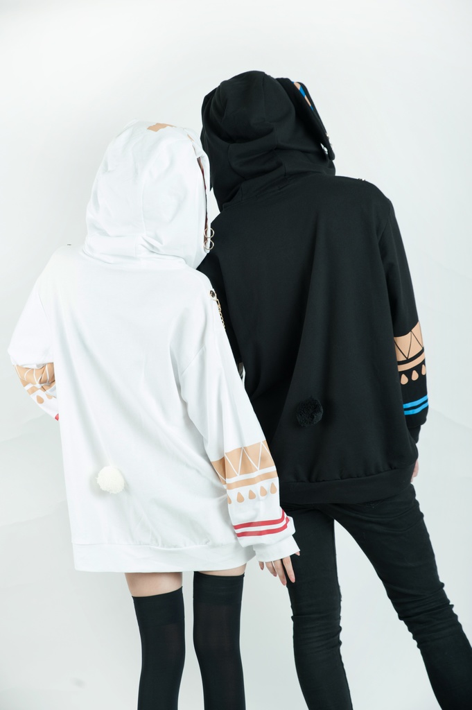 Jillpunk芝麻コラボアニメ 可愛い お宅 ニ次コン エジプト神話ベビー ウェネト女神 兎耳 ゆったり ファラオプリント チェーン付き長袖パーカ― オリジナル メンズ レディーズ おしゃれ 男女兼用 ファッション 秋葉系