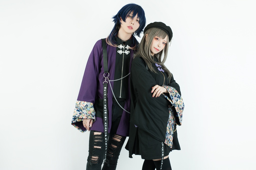 Jillpunk和風モード戦国武将物語 本能寺の変 明智光秀 家紋刺繡 花柄キモノスリーブ 重ね着風チェーン付き現代羽織 和装ジャケットブレザー オリジナル メンズ レディー V系カッコいい おしゃれ男女兼用ファッション秋葉系