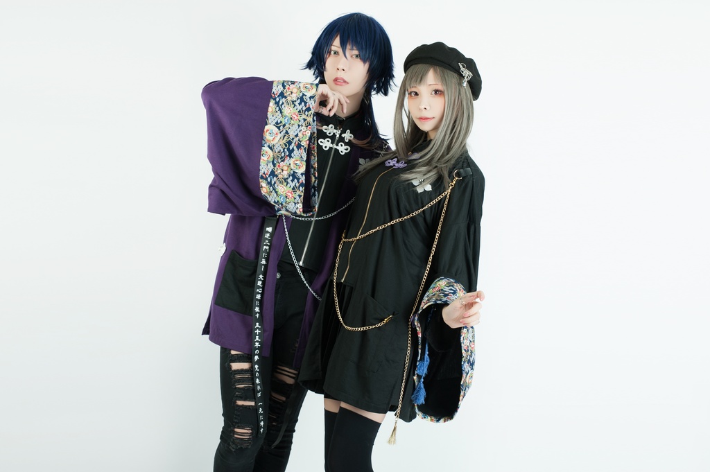 Jillpunk和風モード戦国武将物語 本能寺の変 明智光秀 家紋刺繡 花柄キモノスリーブ 重ね着風チェーン付き現代羽織 和装ジャケットブレザー オリジナル メンズ レディー V系カッコいい おしゃれ男女兼用ファッション秋葉系