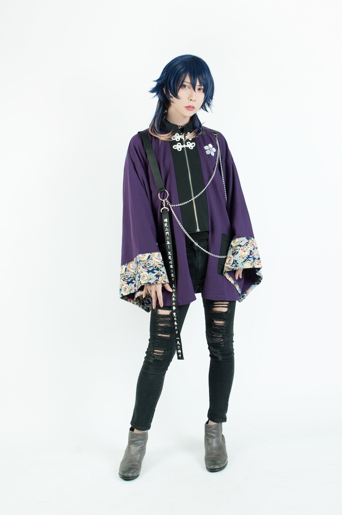 Jillpunk和風モード戦国武将物語 本能寺の変 明智光秀 家紋刺繡 花柄キモノスリーブ 重ね着風チェーン付き現代羽織 和装ジャケットブレザー オリジナル メンズ レディー V系カッコいい おしゃれ男女兼用ファッション秋葉系