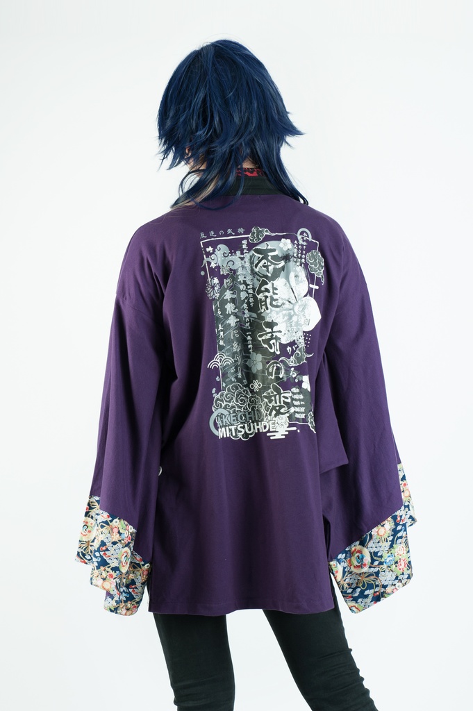 Jillpunk和風モード戦国武将物語 本能寺の変 明智光秀 家紋刺繡 花柄キモノスリーブ 重ね着風チェーン付き現代羽織 和装ジャケットブレザー オリジナル メンズ レディー V系カッコいい おしゃれ男女兼用ファッション秋葉系