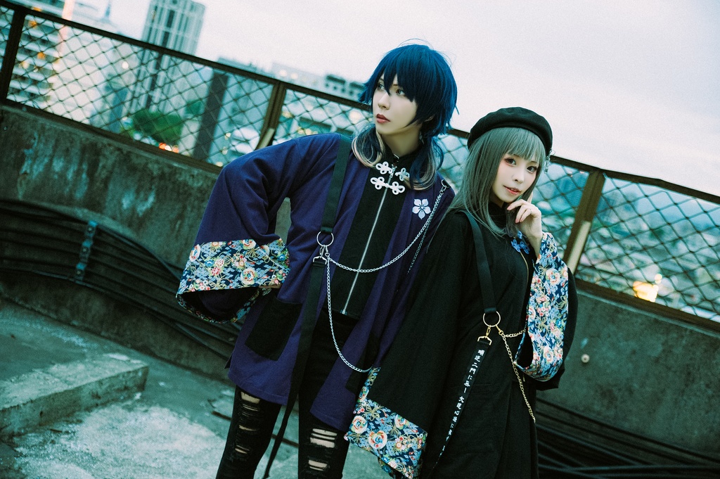 Jillpunk和風モード戦国武将物語 本能寺の変 明智光秀 家紋刺繡 花柄キモノスリーブ 重ね着風チェーン付き現代羽織 和装ジャケットブレザー オリジナル メンズ レディー V系カッコいい おしゃれ男女兼用ファッション秋葉系