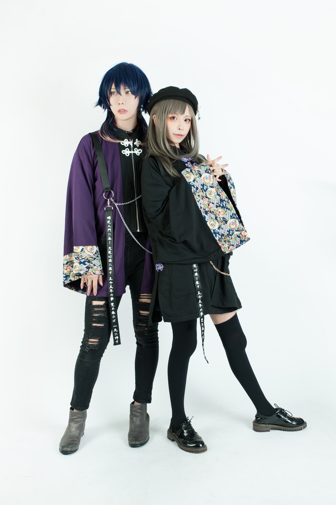 Jillpunk和風モード戦国武将物語 本能寺の変 明智光秀 家紋刺繡 花柄キモノスリーブ 重ね着風チェーン付き現代羽織 和装ジャケットブレザー オリジナル メンズ レディー V系カッコいい おしゃれ男女兼用ファッション秋葉系