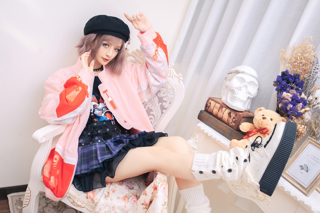 Jillpunkメンヘラ病みカワ rinihimmeコラボ ネコ救急隊猫 タータンチェック柄 チュールカバー タウンユース ジェリーチャーム付き 長袖ウィンドウブレーカー ジャケット オリジナル メンズレディース 森系 ロリータ おしゃれ可愛い地雷系萌え