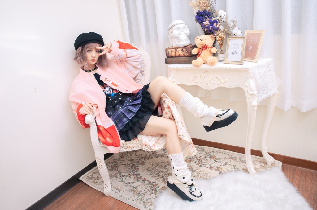 Jillpunkメンヘラ病みカワ rinihimmeコラボ ネコ救急隊猫 タータンチェック柄 チュールカバー タウンユース ジェリーチャーム付き 長袖ウィンドウブレーカー ジャケット オリジナル メンズレディース 森系 ロリータ おしゃれ可愛い地雷系萌え