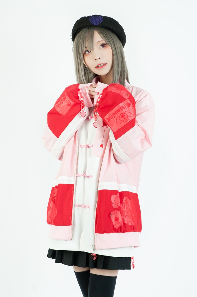 Jillpunkメンヘラ病みカワ rinihimmeコラボ ネコ救急隊猫 タータンチェック柄 チュールカバー タウンユース ジェリーチャーム付き 長袖ウィンドウブレーカー ジャケット オリジナル メンズレディース 森系 ロリータ おしゃれ可愛い地雷系萌え