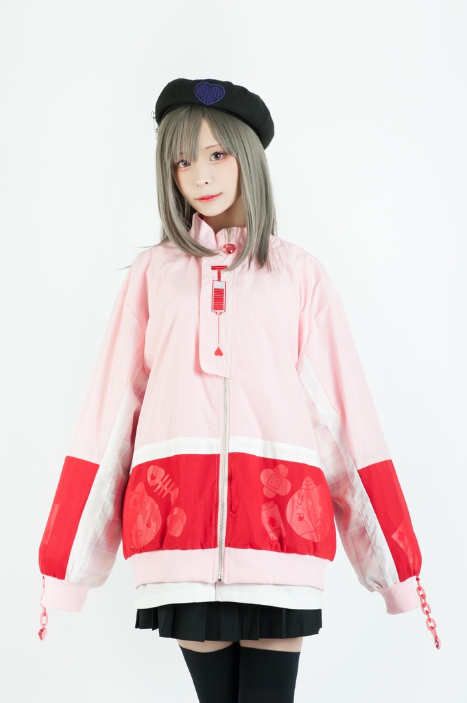 Jillpunkメンヘラ病みカワ rinihimmeコラボ ネコ救急隊猫 タータンチェック柄 チュールカバー タウンユース ジェリーチャーム付き 長袖ウィンドウブレーカー ジャケット オリジナル メンズレディース 森系 ロリータ おしゃれ可愛い地雷系萌え