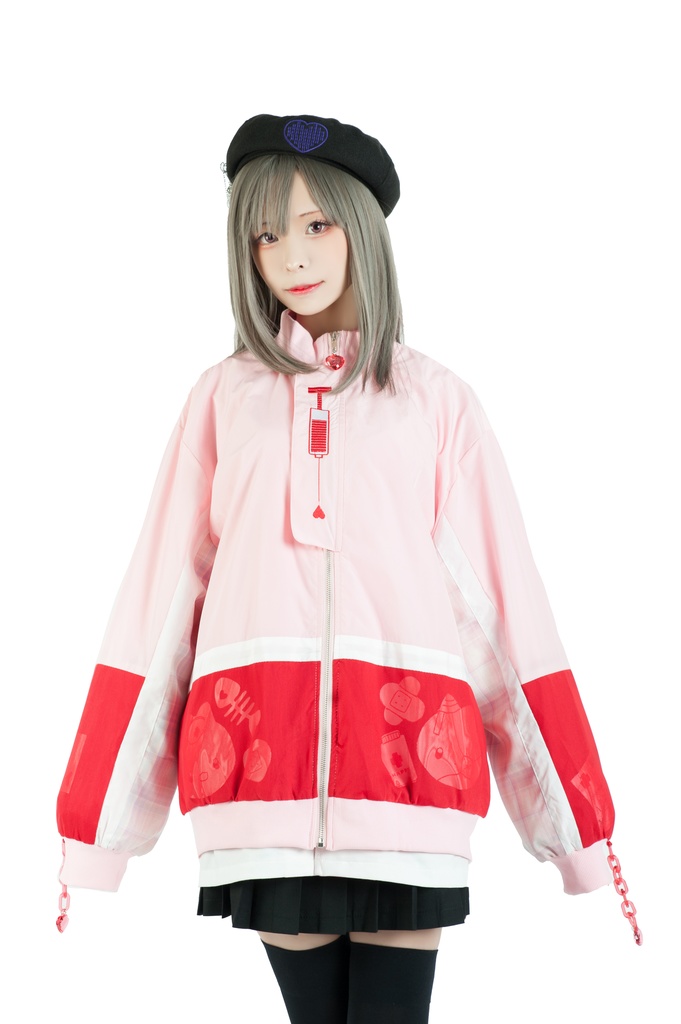 Jillpunkメンヘラ病みカワ rinihimmeコラボ ネコ救急隊猫 タータンチェック柄 チュールカバー タウンユース ジェリーチャーム付き 長袖ウィンドウブレーカー ジャケット オリジナル メンズレディース 森系 ロリータ おしゃれ可愛い地雷系萌え