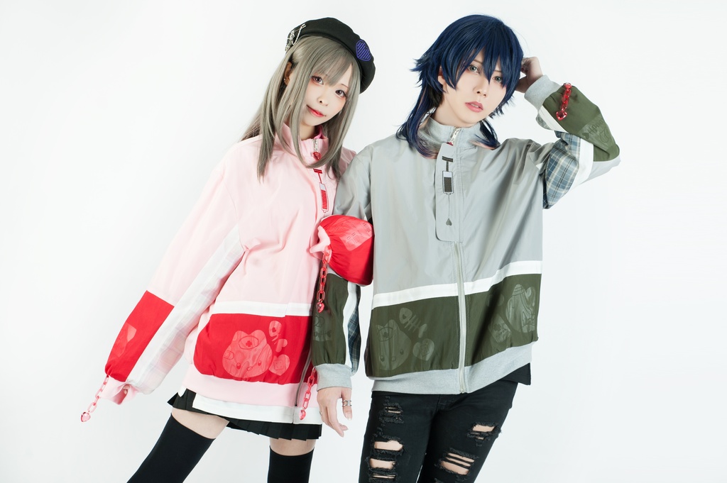 Jillpunkメンヘラ病みカワ rinihimmeコラボ ネコ救急隊猫 タータンチェック柄 チュールカバー タウンユース ジェリーチャーム付き 長袖ウィンドウブレーカー ジャケット オリジナル メンズレディース 森系 ロリータ おしゃれ可愛い地雷系萌え