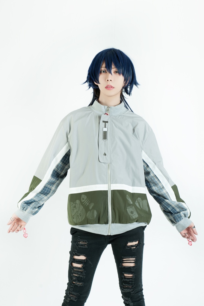 Jillpunkメンヘラ病みカワ rinihimmeコラボ ネコ救急隊猫 タータンチェック柄 チュールカバー タウンユース ジェリーチャーム付き 長袖ウィンドウブレーカー ジャケット オリジナル メンズレディース 森系 ロリータ おしゃれ可愛い地雷系萌え