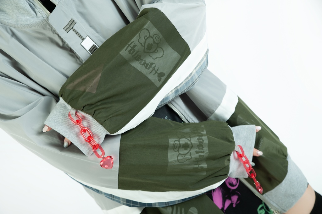 Jillpunkメンヘラ病みカワ rinihimmeコラボ ネコ救急隊猫 タータンチェック柄 チュールカバー タウンユース ジェリーチャーム付き 長袖ウィンドウブレーカー ジャケット オリジナル メンズレディース 森系 ロリータ おしゃれ可愛い地雷系萌え