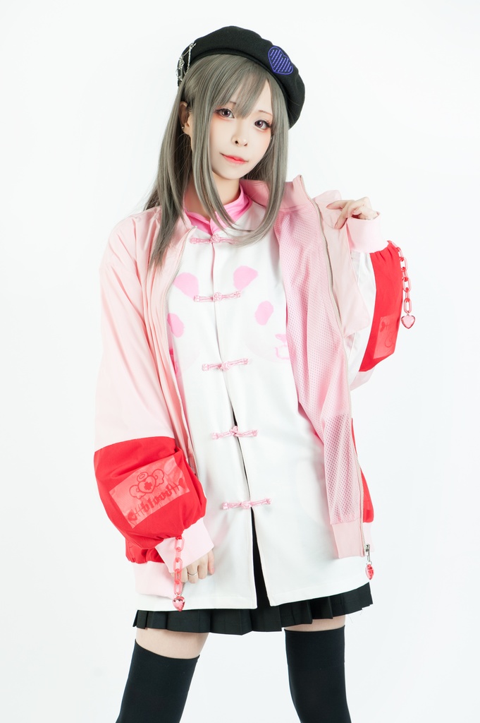 Jillpunkメンヘラ病みカワ rinihimmeコラボ ネコ救急隊猫 タータンチェック柄 チュールカバー タウンユース ジェリーチャーム付き 長袖ウィンドウブレーカー ジャケット オリジナル メンズレディース 森系 ロリータ おしゃれ可愛い地雷系萌え