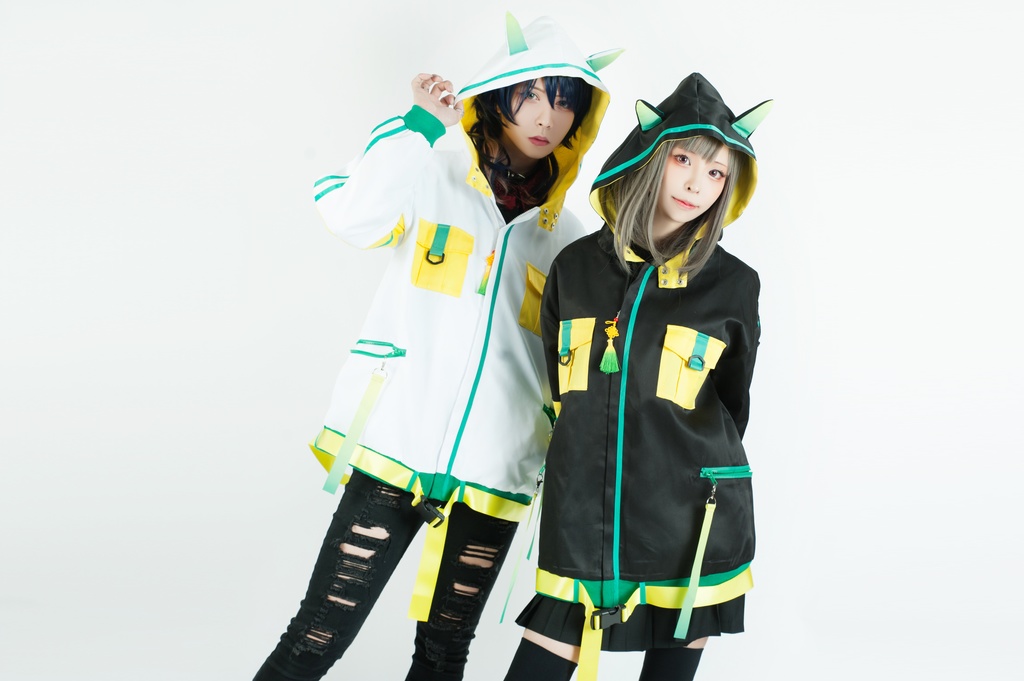 Jillpunk中華風チャイナモード OTOCHIコラボ 稲荷狐神 グラデーション色 チェストポケット 狐耳ワークパーカー フード付きジャケット 和風オリジナルメンズ レディーズ おしゃれ男女兼用ファッションカッコいい