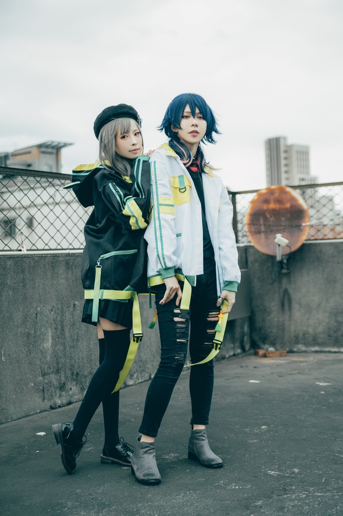 Jillpunk中華風チャイナモード OTOCHIコラボ 稲荷狐神 グラデーション色 チェストポケット 狐耳ワークパーカー フード付きジャケット 和風オリジナルメンズ レディーズ おしゃれ男女兼用ファッションカッコいい