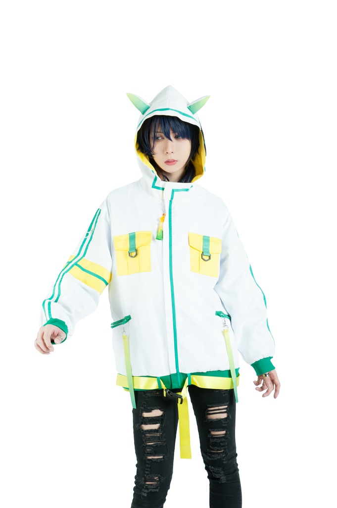 Jillpunk中華風チャイナモード OTOCHIコラボ 稲荷狐神 グラデーション色 チェストポケット 狐耳ワークパーカー フード付きジャケット 和風オリジナルメンズ レディーズ おしゃれ男女兼用ファッションカッコいい