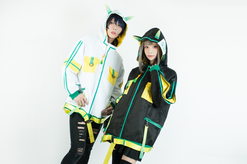 Jillpunk中華風チャイナモード OTOCHIコラボ 稲荷狐神 グラデーション色 チェストポケット 狐耳ワークパーカー フード付きジャケット 和風オリジナルメンズ レディーズ おしゃれ男女兼用ファッションカッコいい