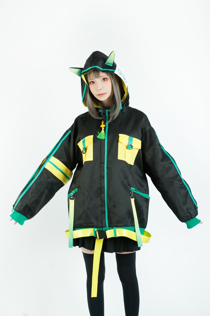 Jillpunk中華風チャイナモード OTOCHIコラボ 稲荷狐神 グラデーション色 チェストポケット 狐耳ワークパーカー フード付きジャケット 和風オリジナルメンズ レディーズ おしゃれ男女兼用ファッションカッコいい