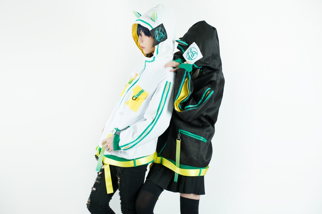 Jillpunk中華風チャイナモード OTOCHIコラボ 稲荷狐神 グラデーション色 チェストポケット 狐耳ワークパーカー フード付きジャケット 和風オリジナルメンズ レディーズ おしゃれ男女兼用ファッションカッコいい