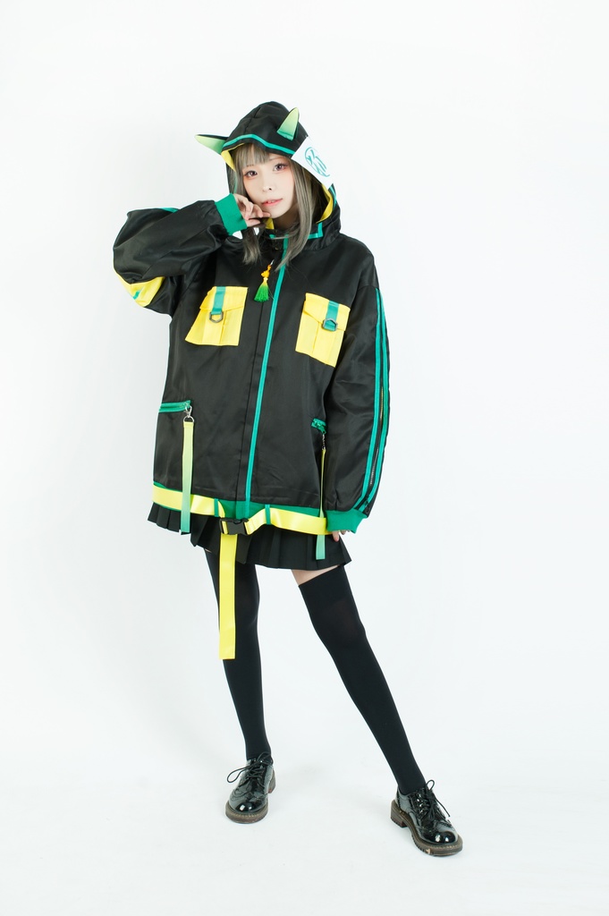 Jillpunk中華風チャイナモード OTOCHIコラボ 稲荷狐神 グラデーション色 チェストポケット 狐耳ワークパーカー フード付きジャケット 和風オリジナルメンズ レディーズ おしゃれ男女兼用ファッションカッコいい