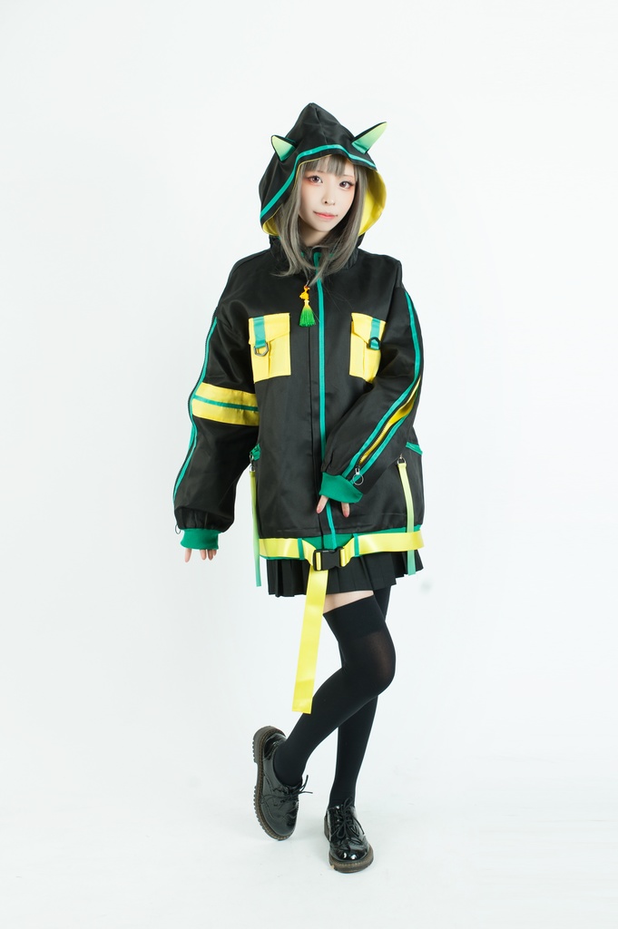 Jillpunk中華風チャイナモード OTOCHIコラボ 稲荷狐神 グラデーション色 チェストポケット 狐耳ワークパーカー フード付きジャケット 和風オリジナルメンズ レディーズ おしゃれ男女兼用ファッションカッコいい