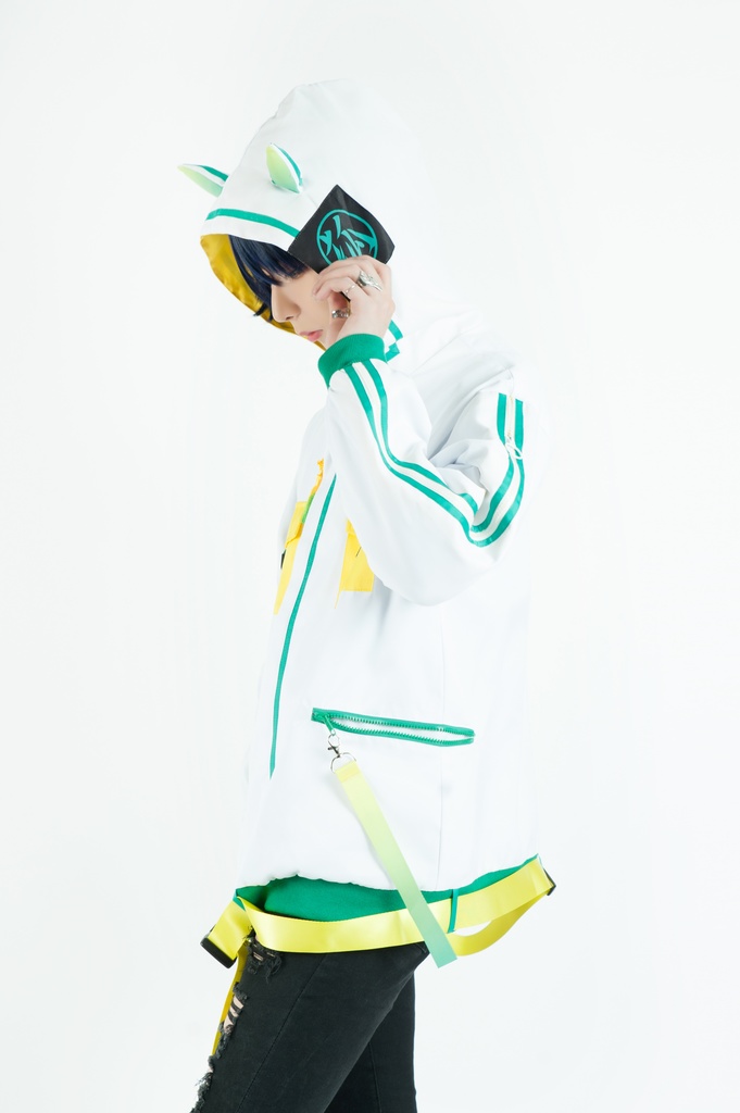 Jillpunk中華風チャイナモード OTOCHIコラボ 稲荷狐神 グラデーション色 チェストポケット 狐耳ワークパーカー フード付きジャケット 和風オリジナルメンズ レディーズ おしゃれ男女兼用ファッションカッコいい