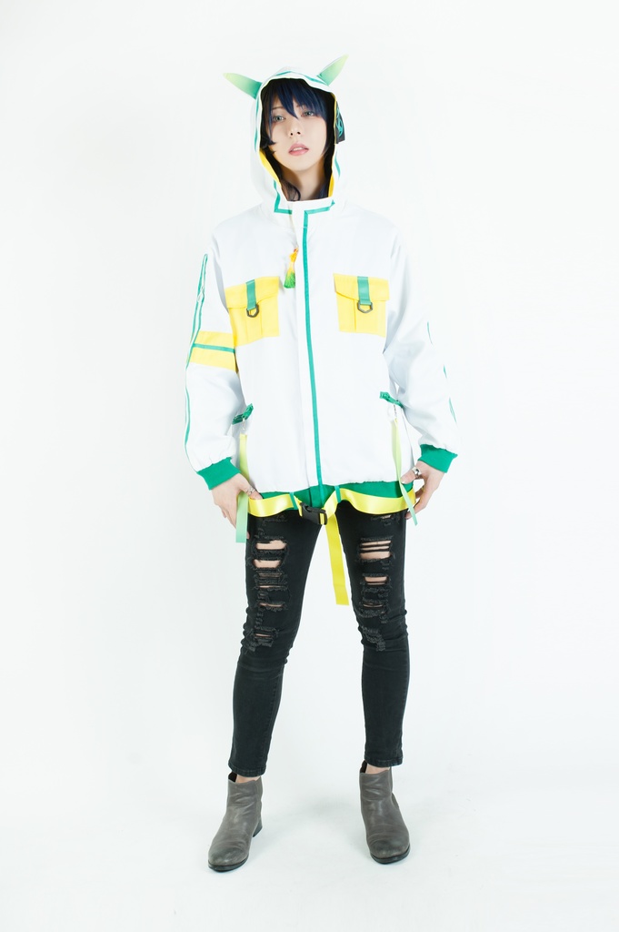 Jillpunk中華風チャイナモード OTOCHIコラボ 稲荷狐神 グラデーション色 チェストポケット 狐耳ワークパーカー フード付きジャケット 和風オリジナルメンズ レディーズ おしゃれ男女兼用ファッションカッコいい