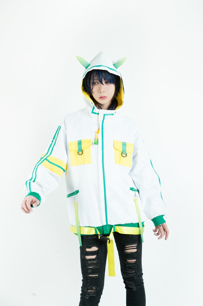 Jillpunk中華風チャイナモード OTOCHIコラボ 稲荷狐神 グラデーション色 チェストポケット 狐耳ワークパーカー フード付きジャケット 和風オリジナルメンズ レディーズ おしゃれ男女兼用ファッションカッコいい