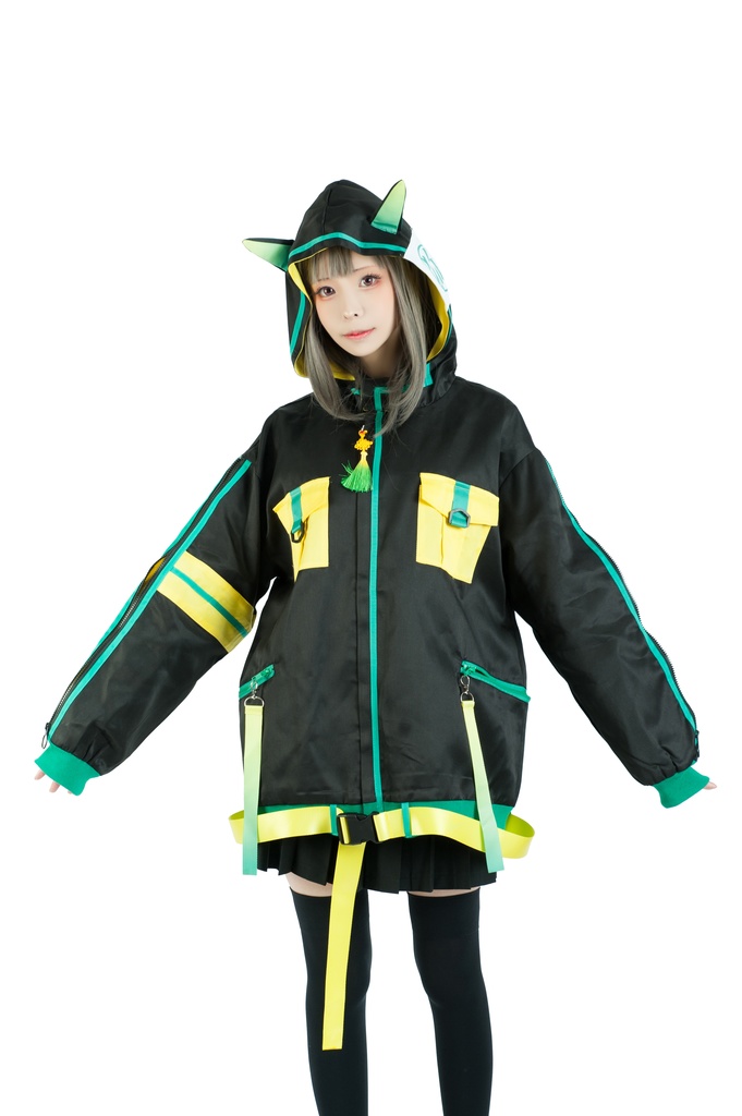 Jillpunk中華風チャイナモード OTOCHIコラボ 稲荷狐神 グラデーション色 チェストポケット 狐耳ワークパーカー フード付きジャケット 和風オリジナルメンズ レディーズ おしゃれ男女兼用ファッションカッコいい