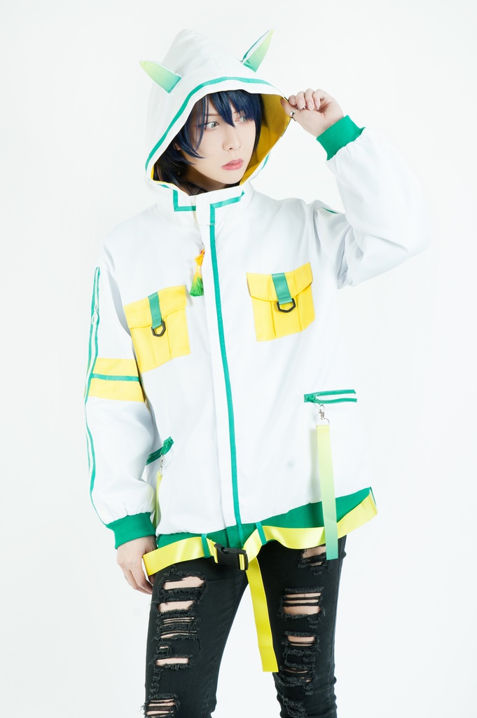 Jillpunk中華風チャイナモード OTOCHIコラボ 稲荷狐神 グラデーション色 チェストポケット 狐耳ワークパーカー フード付きジャケット 和風オリジナルメンズ レディーズ おしゃれ男女兼用ファッションカッコいい