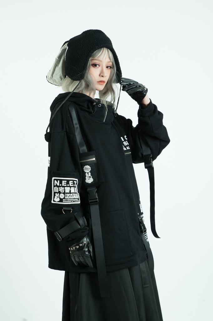 Jillpunkアニメ カッコいいお宅 ニ次コン 機動警察 NEET 自宅警備員 プリント 長袖 ワークスペック ゆったり フード付き ミリタリー迷彩 フィールドパーカ― オリジナル メンズ レディーズ おしゃれ 男女兼用 ファッション 秋葉系