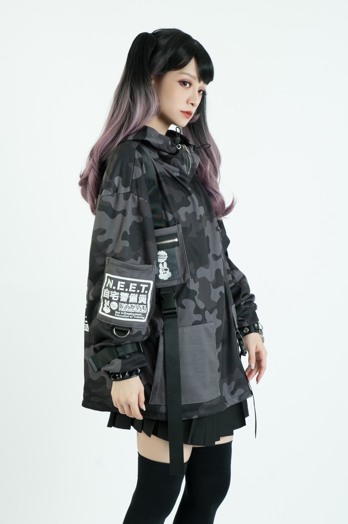 Jillpunkアニメ カッコいいお宅 ニ次コン 機動警察 NEET 自宅警備員 プリント 長袖 ワークスペック ゆったり フード付き ミリタリー迷彩 フィールドパーカ― オリジナル メンズ レディーズ おしゃれ 男女兼用 ファッション 秋葉系