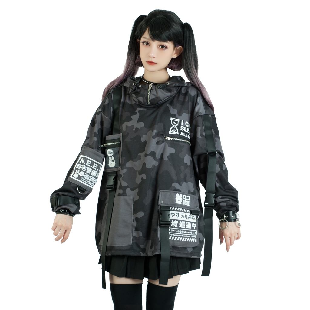 Jillpunkアニメ カッコいいお宅 ニ次コン 機動警察 NEET 自宅警備員 プリント 長袖 ワークスペック ゆったり フード付き ミリタリー迷彩 フィールドパーカ― オリジナル メンズ レディーズ おしゃれ 男女兼用 ファッション 秋葉系