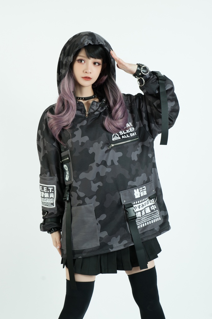 Jillpunkアニメ カッコいいお宅 ニ次コン 機動警察 NEET 自宅警備員 プリント 長袖 ワークスペック ゆったり フード付き ミリタリー迷彩 フィールドパーカ― オリジナル メンズ レディーズ おしゃれ 男女兼用 ファッション 秋葉系