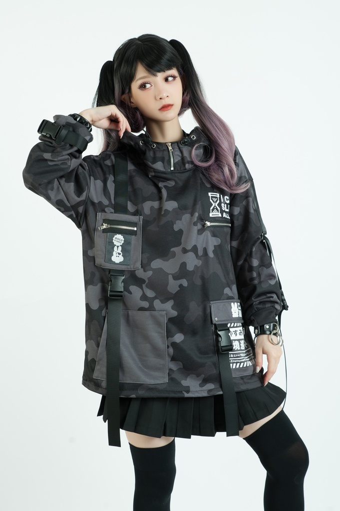 Jillpunkアニメ カッコいいお宅 ニ次コン 機動警察 NEET 自宅警備員 プリント 長袖 ワークスペック ゆったり フード付き ミリタリー迷彩 フィールドパーカ― オリジナル メンズ レディーズ おしゃれ 男女兼用 ファッション 秋葉系