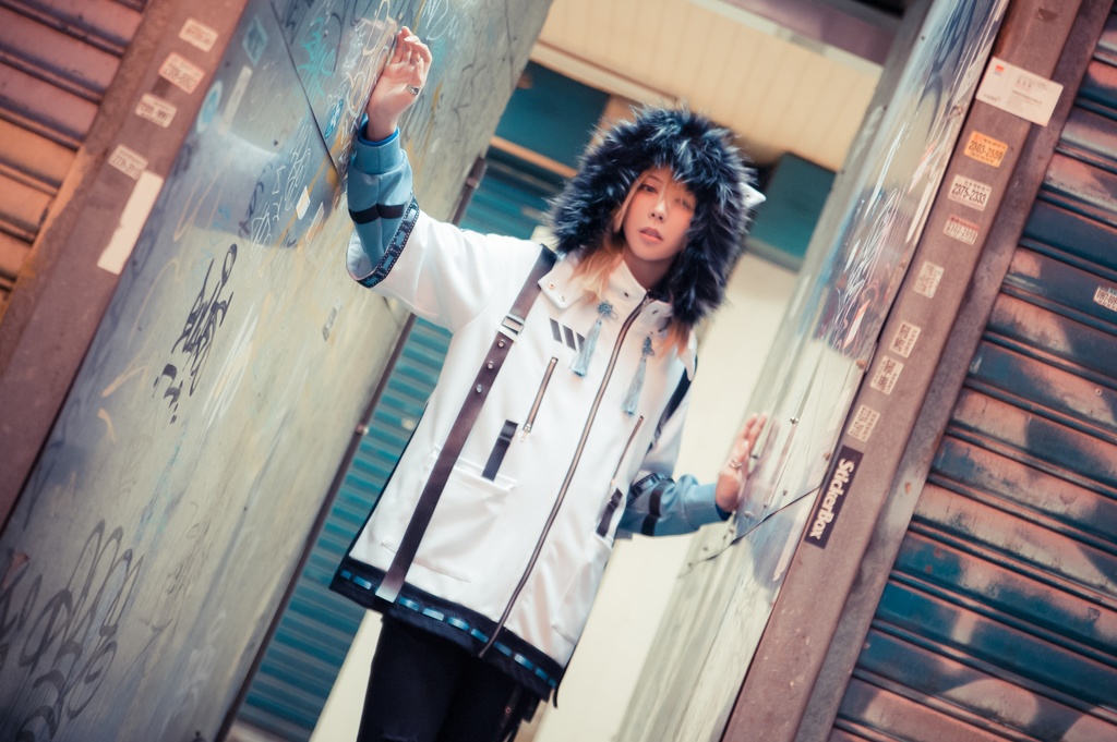 Jillpunk中華風チャイナモード アニメ ookamiciroコラボ 冬狐物語 妖狐 吉祥結びタッセル 狐耳 フェイクファー ハーネス付 重ね風パーカー コート フード付きジャケット オリジナルメンズ レディーズ おしゃれ男女兼用ファッション カッコいい