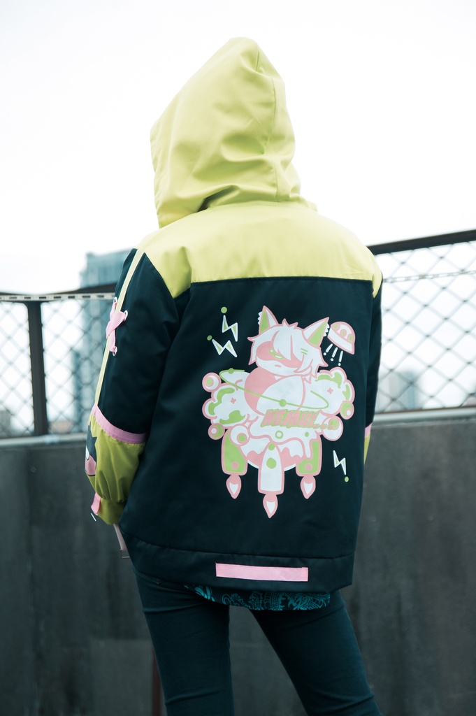 Jillpunk病みカワ 台湾画師蕾卡reikaコラボ 白日夢異星UFO エイリアン 痛バッグ 反対色 キルティング ゆったりパーカー フード付きジャケット オリジナルメンズ レディーズ カジュアル おしゃれ大きいサイズ男女兼用 可愛い