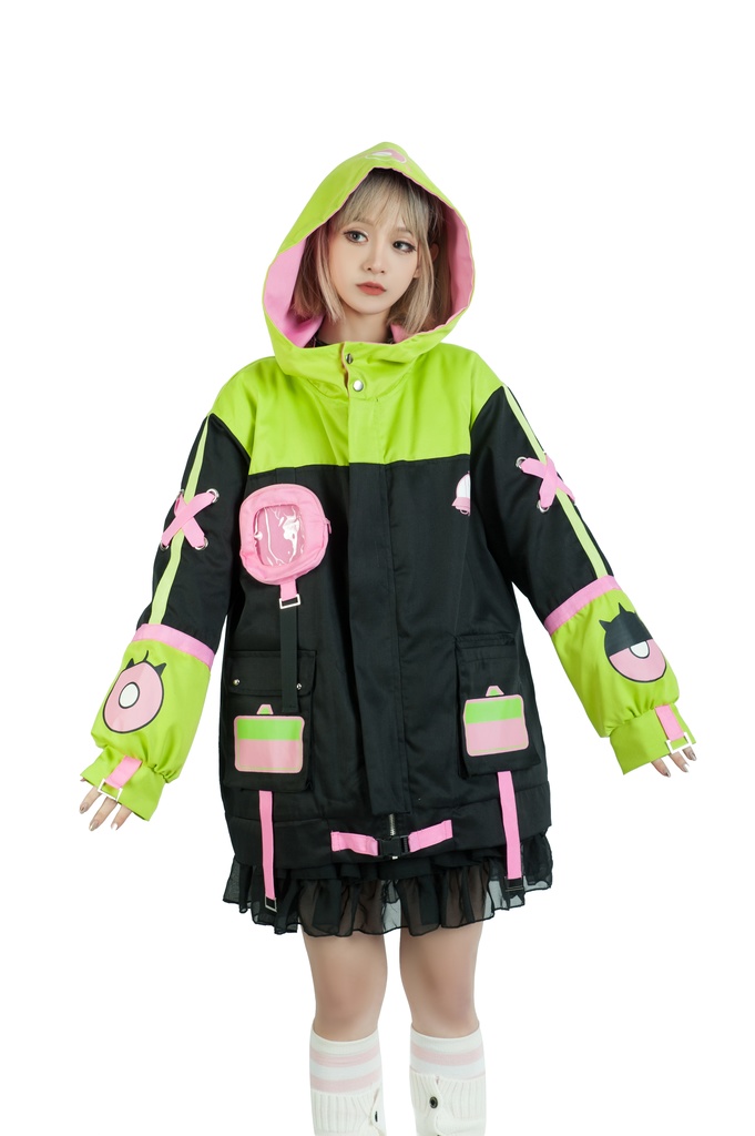 Jillpunk病みカワ 台湾画師蕾卡reikaコラボ 白日夢異星UFO エイリアン 痛バッグ 反対色 キルティング ゆったりパーカー フード付きジャケット オリジナルメンズ レディーズ カジュアル おしゃれ大きいサイズ男女兼用 可愛い