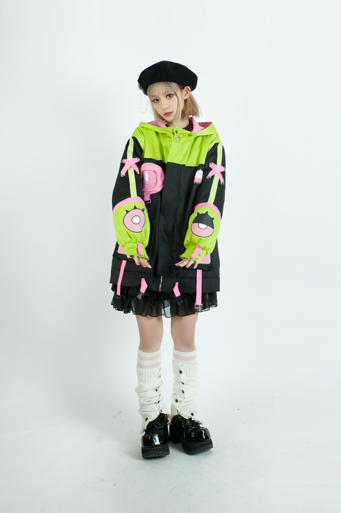 Jillpunk病みカワ 台湾画師蕾卡reikaコラボ 白日夢異星UFO エイリアン 痛バッグ 反対色 キルティング ゆったりパーカー フード付きジャケット オリジナルメンズ レディーズ カジュアル おしゃれ大きいサイズ男女兼用 可愛い