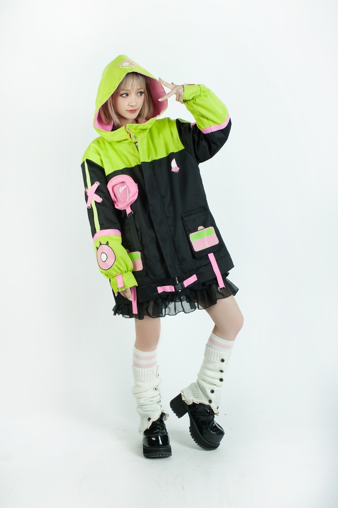 Jillpunk病みカワ 台湾画師蕾卡reikaコラボ 白日夢異星UFO エイリアン 痛バッグ 反対色 キルティング ゆったりパーカー フード付きジャケット オリジナルメンズ レディーズ カジュアル おしゃれ大きいサイズ男女兼用 可愛い