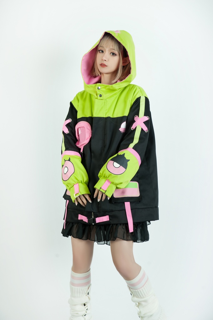 Jillpunk病みカワ 台湾画師蕾卡reikaコラボ 白日夢異星UFO エイリアン 痛バッグ 反対色 キルティング ゆったりパーカー フード付きジャケット オリジナルメンズ レディーズ カジュアル おしゃれ大きいサイズ男女兼用 可愛い