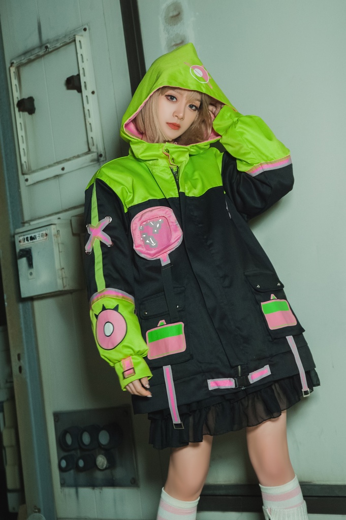 Jillpunk病みカワ 台湾画師蕾卡reikaコラボ 白日夢異星UFO エイリアン 痛バッグ 反対色 キルティング ゆったりパーカー フード付きジャケット オリジナルメンズ レディーズ カジュアル おしゃれ大きいサイズ男女兼用 可愛い