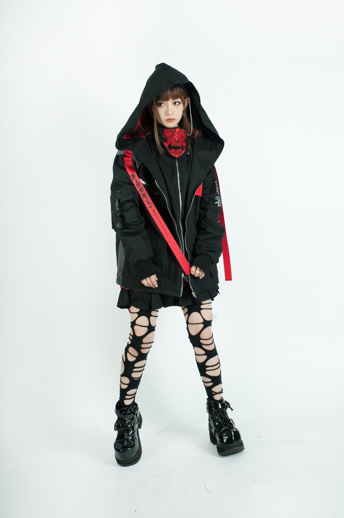 Jillpunkアニメ 二次コン イギリス画師Helloclonionコラボ 夜叉忍者 呪符ストラップ 重ね風 キルティング 刺繡 マスク付き パネルパーカー チャック付きフード ジャケット オリジナルメンズ レディーズ おしゃれ男女兼用 兄系 カッコいい0