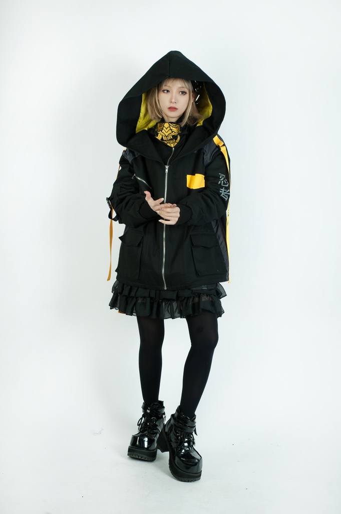 Jillpunkアニメ 二次コン イギリス画師Helloclonionコラボ 夜叉忍者 呪符ストラップ 重ね風 キルティング 刺繡 マスク付き パネルパーカー チャック付きフード ジャケット オリジナルメンズ レディーズ おしゃれ男女兼用 兄系 カッコいい0